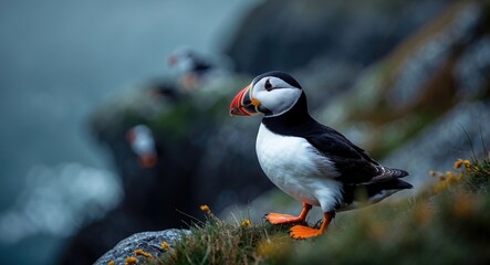 Fototapeta premium Puffins on Lunga Island in Scotland, 2018
