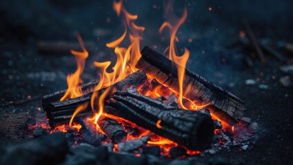 glowing embers and flames of a fire