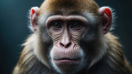 Fototapeta premium Somber monkey with a furry face. Close-up of a melancholic monkey.