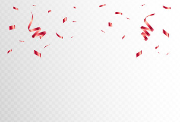 red confetti and ribbon streamers falling on a transparent background. blurred. Vector. eps 10	
