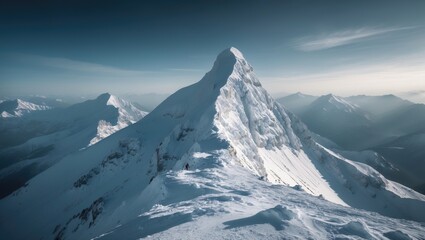 Obraz premium A hiker's view of mountain peaks blanketed in snow
