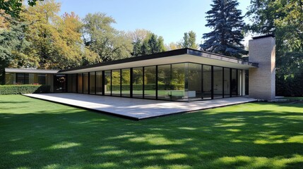 Glass House Modern Architecture Design in a Lush Green Landscape