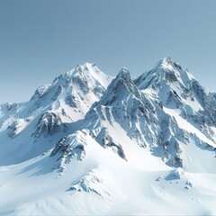 Obraz premium Majestic snow-covered mountains rise against a clear blue sky, showcasing the beauty of nature's peaks and pristine winter scenery.