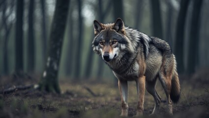 Obraz premium wolf in a spring woodland