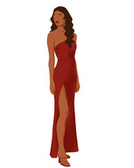 Black Woman in Elegant Dress – Minimalist Fashion Illustration