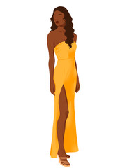 Black Woman in Elegant Dress – Minimalist Fashion Illustration