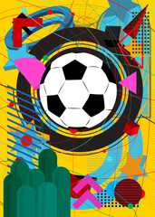 Football Ball geometrical graphic retro theme background. Minimal geometric elements. Vintage abstract shapes vector illustration.