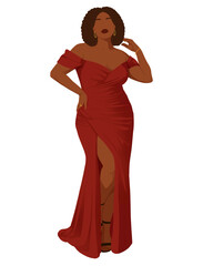 Black Plus-Size Woman in Trendy Dress – Body Positive Illustration
