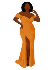 Black Plus-Size Woman in Trendy Dress – Body Positive Illustration