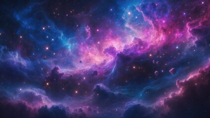 Fototapeta premium Colorful 4K Abstract Background of a Nebula, Featuring Surreal Explosions, Lively Stars, and Asteroids