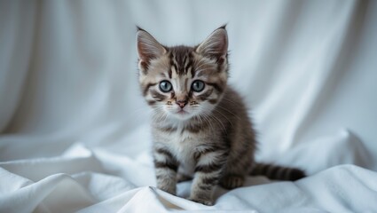 striped kitten on a light-colored background
