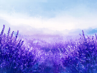 Naklejka premium Lavender field under a serene blue sky.