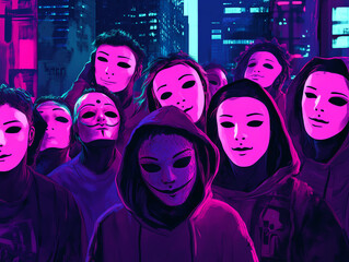 Obraz premium Masked figures representing anonymity and protest.