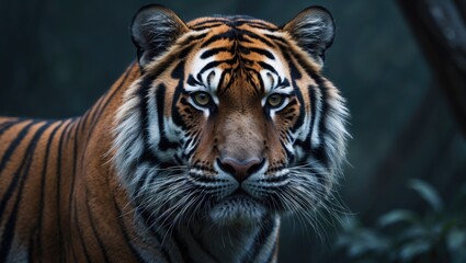 Close-up view of a Bengal tiger's face