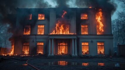 Flames engulfing the structure