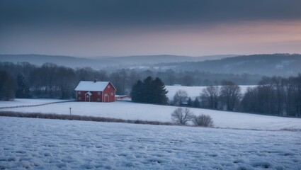 Scenic landscape of Pennsylvania featuring a field blanketed in snow