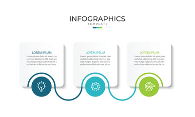 Thin line process business infographic with square template. Vector illustration. Process timeline with 3 options