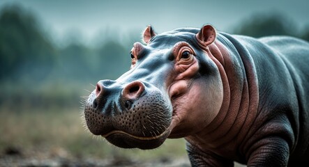 Close-up view of a hippopotamus face