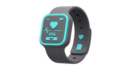 Smartwatch Gray Teal Display Health Monitoring 3D Render Isolated