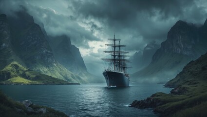 Fototapeta premium scenic background nature ship in landscape