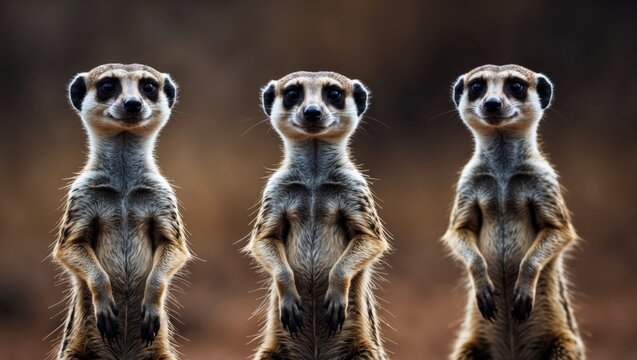 Vigilant meerkats on lookout duty. The meerkat, also known as the suricate, is a small carnivorous animal in the mongoose family Herpestidae. Typically, a meerkat group consists of about 20 individ...