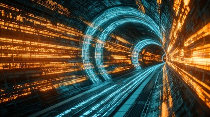 Futuristic Digital Tunnel: A Journey Through Cyberspace