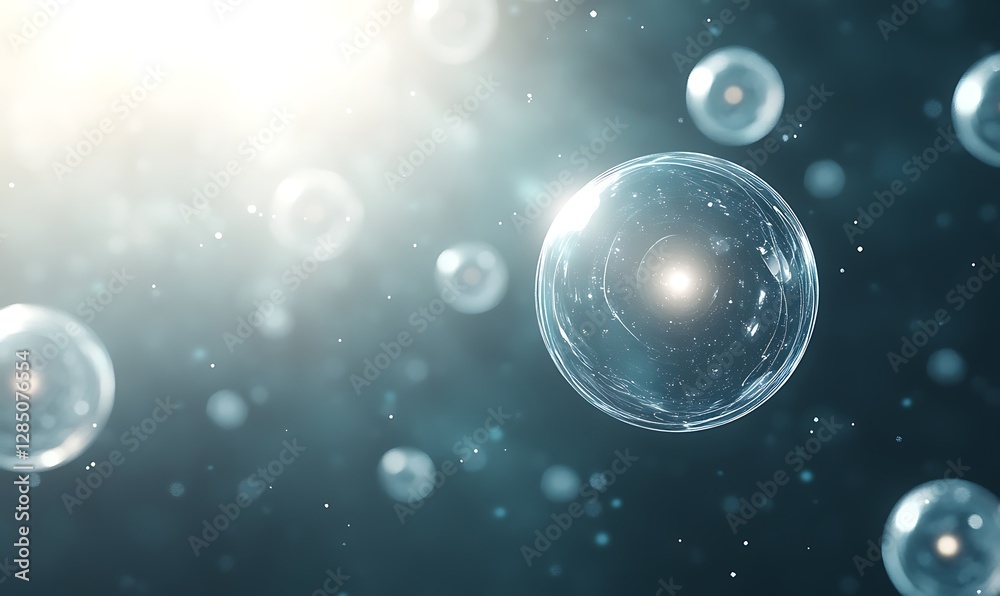 Aufkleber translucent bubbles floating in a dreamy, illuminated background.