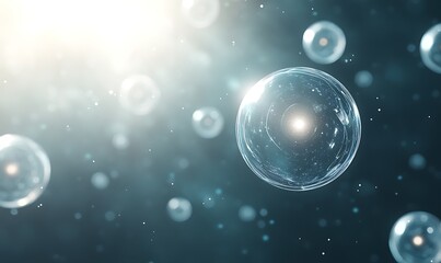 Translucent bubbles floating in a dreamy, illuminated background.