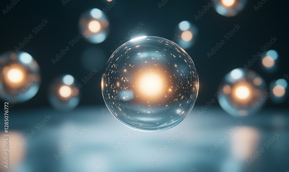 Aufkleber floating luminous bubbles in a dark space, creating a magical and ethereal atmosphere.