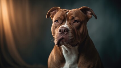 Close-up of a brown pitbull captured in a photography studio