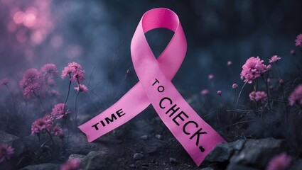 Image of a pink ribbon symbolizing breast cancer accompanied by the phrase "It's time for a check."