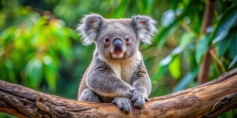 Fototapeta premium Adorable koala sitting in a tree at the Zoo de Beauval, zoo visit