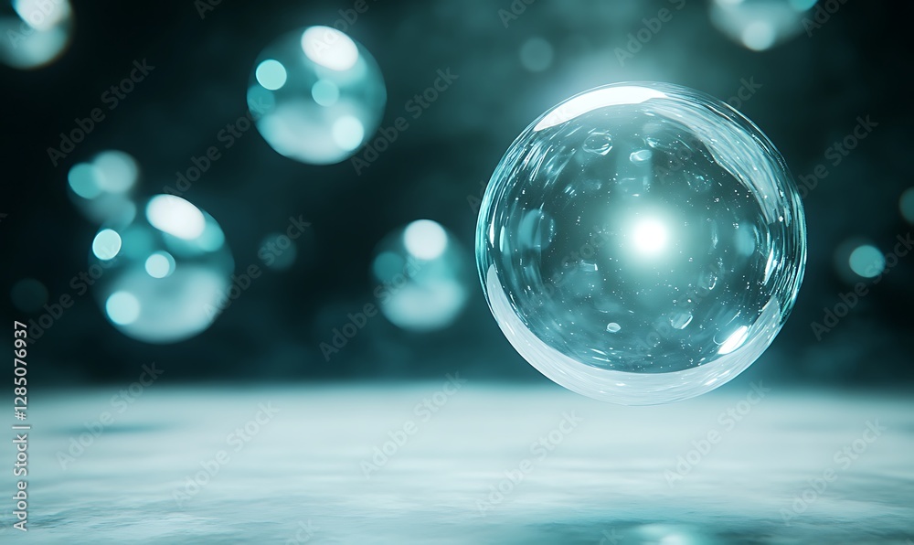 Leinwandbilder floating bubbles illuminated against a dark background create a serene and tranquil atmosphere.