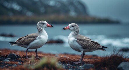 Fototapeta premium Larus canus. Wildlife of Norway. Stunning image. Birdlife overview. Natural environment. Runde Island, Norway. Scandinavian fauna. Northern Europe. Coastal view. A remarkable capture of nature.