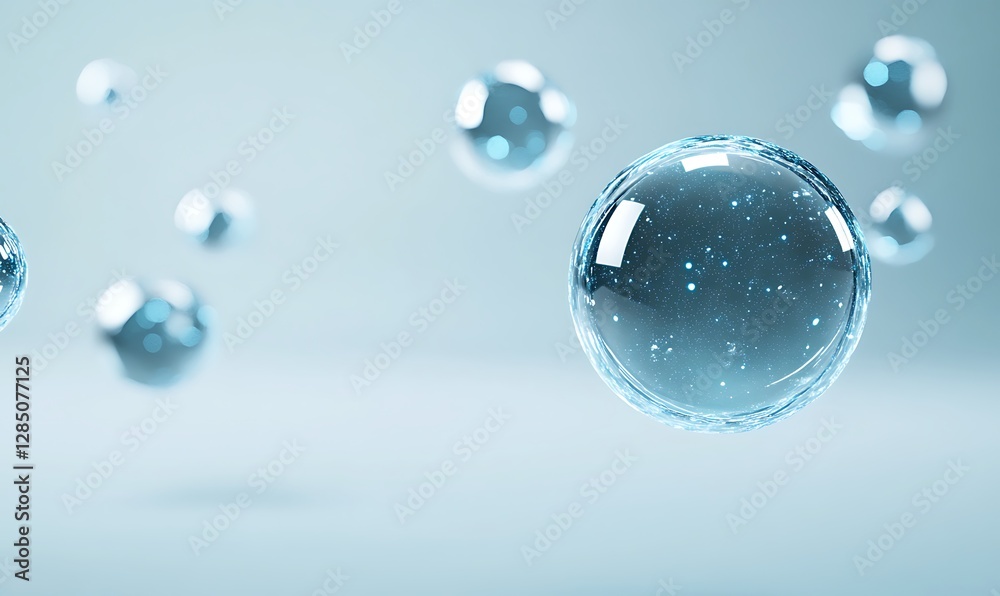 Poster Floating transparent bubbles against a soft, blurred background.