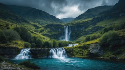 Perspective from the rincon del verde overlooking the salto de tendenera waterfall in the ripera valley of the Pyrenees.
