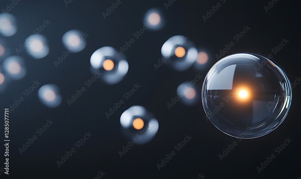 Aufkleber Floating luminous bubbles against a dark background create a mesmerizing visual effect.