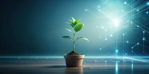 Minimalist illustration of a growing plant amidst digital elements, business growth