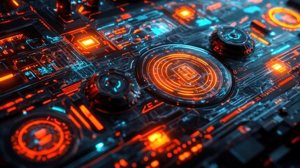 Fototapeta premium Futuristic Technology Interface: A Cyberpunk-Style Digital Circuit Board