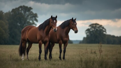 Obraz premium horses in a summer landscape