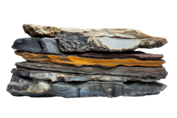 A geological sample featuring rocks in well-defined stratified layers, displaying varying mineral content and grain size