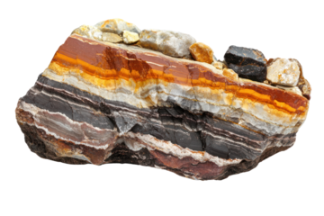 A geological sample featuring rocks in well-defined stratified layers, displaying varying mineral content and grain size
