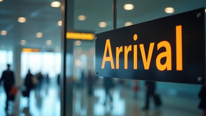 Signage indicating arrivals area in an airport terminal