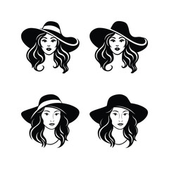 Black Silhouette Woman with Hat 