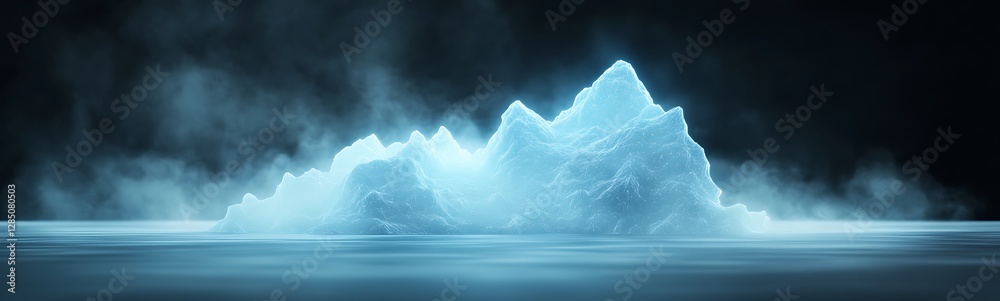 Aufkleber a majestic iceberg rises from calm waters, surrounded by mist and illuminated by a soft glow.