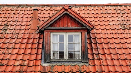 Rustic Charm: A weathered dormer window on a terracotta tiled roof