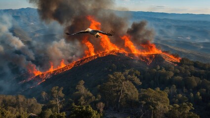 Aerial Perspective of a Wildfire as Observed from a Bird in Flight.