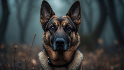 Fototapeta premium Image title: Majestic close-up of a sable German shepherd dog