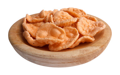 Prawn crackers on wooden plate