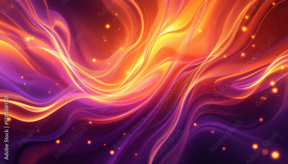 Wall mural abstract design displays flowing lines of light and color